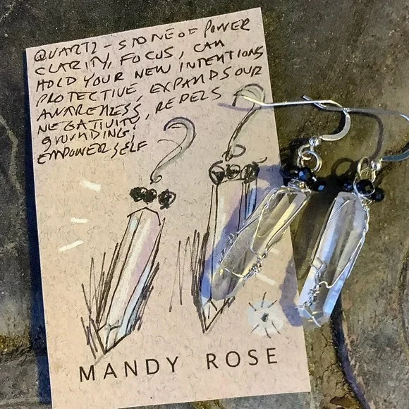 Quartz Crystal Earrings & Black Spinel beads - Picture 9 of 11